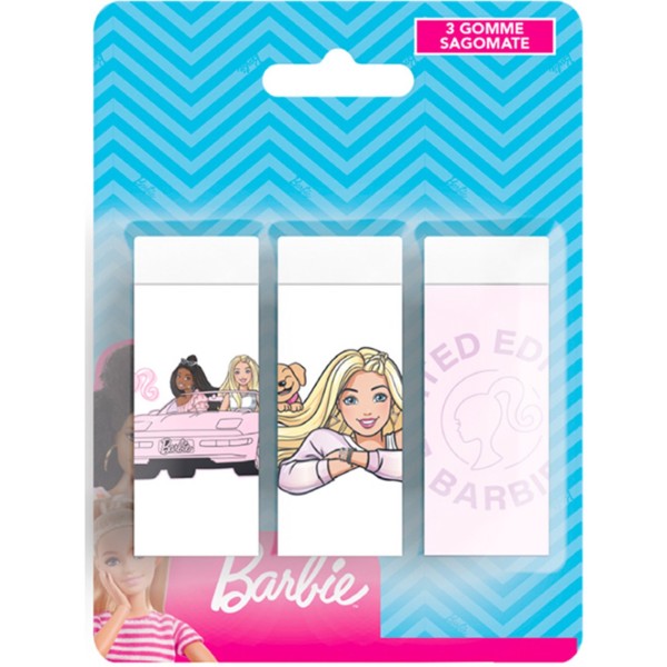 Barbie - Gomme da cancellare, set 3 pezzi barbie