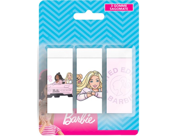 Barbie - Gomme da cancellare, set 3 pezzi barbie