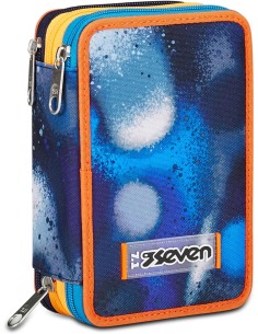 SEVEN Astuccio Scuola 3 Zip, Blu Arancione, Retrocolor,...
