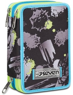 SEVEN Astuccio Scuola 3 Zip, Nero Azzurro Giallo, Feeling...
