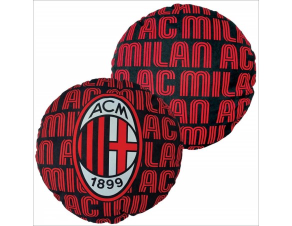Milan | CUSCINO SAGOMATO AC MILAN ORIGINALE 35X35X10CM TONDO ROSSO E NERO CON LOGO PRODOTTO UFFICIALE 100% POLIESTERE