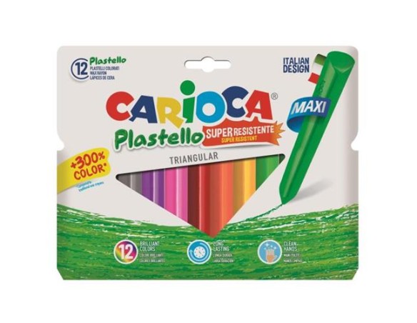 Pastelli a cera Matite colorate Plastello Maxi - Carioca - assortito - conf. 12
