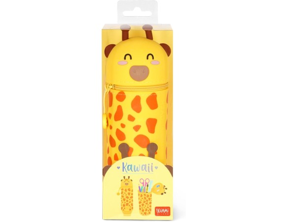 Legami - Kawaii Astuccio Scuola giraffa 2 in 1 in Morbido Silicone, Portapenne da Tavolo, Chiusura con Cerniera, Penne Pastelli
