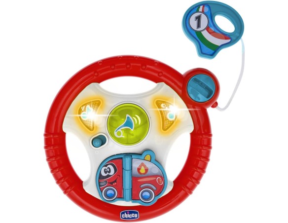 Chicco Gioco Il Mio Primo Volante, volante elettronico per bambini con luci e suoni, attività manuali, con gancio per passeggin