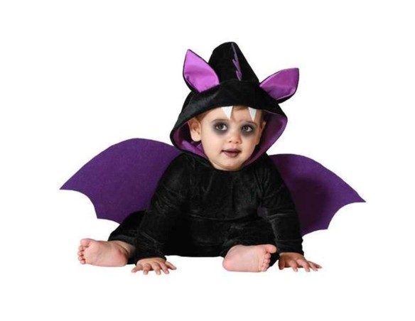 COSTUME BABY pipistrello nero e viola VESTITO COMPLETO DI CAPPELLO PER TRAVESTIMENTI DI HALLOWEEN E PARTY A TEMA