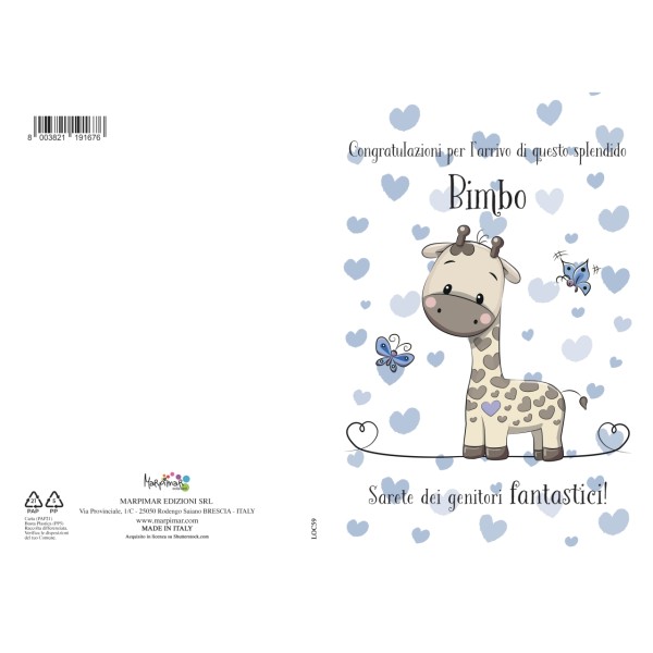 Biglietto nascita azzurro con glitter