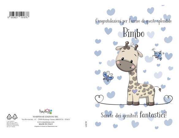 Biglietto nascita azzurro con glitter
