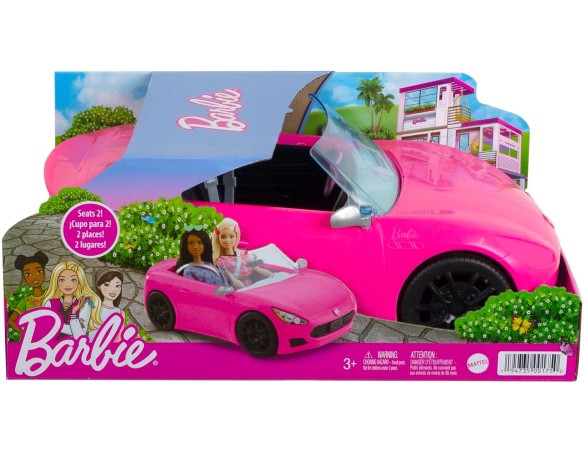Barbie - Cabrio Veicolo Decapottabile Rosa a Due Posti con Ruote Funzionanti e Dettagli Realistici, Giocattolo per Bambini 3+ A