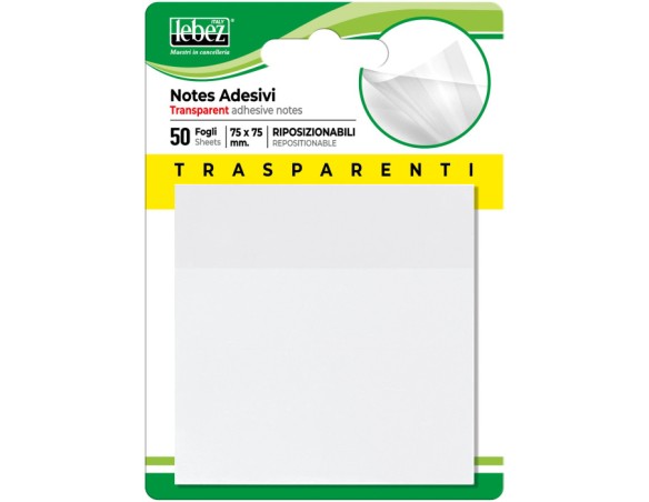 POST IT FOGLI ADESIVI RIPOSIZIONABILI TRASPARENTI NEUTRI 75X75 MEMOSTICK LEBEZ