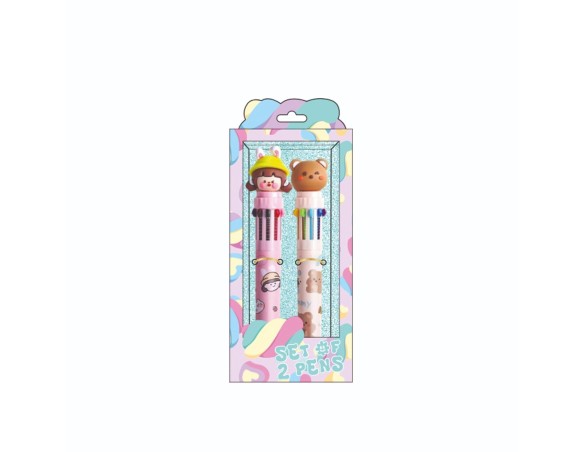 SEVEN SET OF 2 PENS MULTICOLOR PENNE MULTICOLORE BEAR AND GIRL TRI-COASTAL KIDS