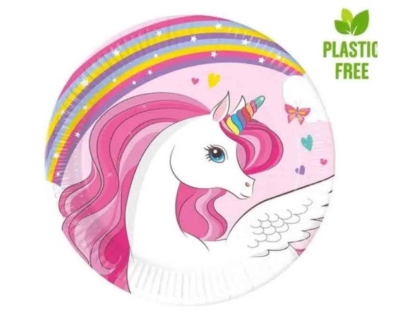 Unicorno | Piatti festa piattini dessert Unicorno Rainbow 20 CM - 8pz