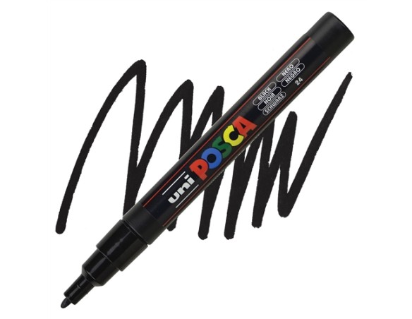 Marcatore a Tempera Uni Posca Uniposca PC3M Uni-Ball - Punta Tonda - 0,9-1,3 mm - M-PC3M-N (Nero)