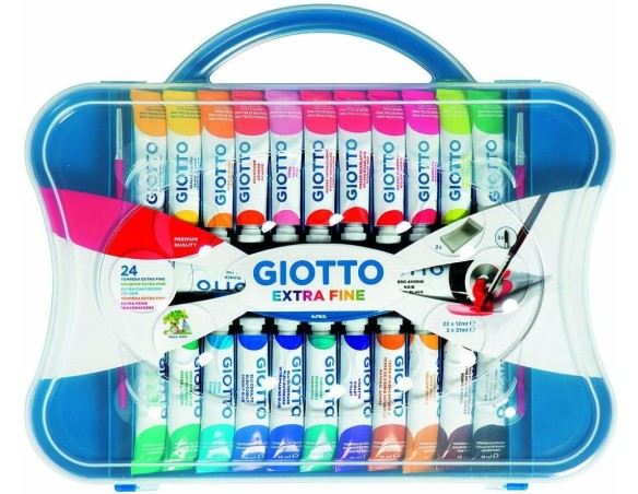 Tempera Tempere Giotto Valigetta con 24 Tubetti da 12 ml Tempera Tavolozza + 2 Pennelli