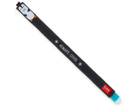 Legami - Penna Gel Cancellabile, Penguin Pinguino Inchiostro Turchese Termosensibile, Diametro Punta 0,7 mm