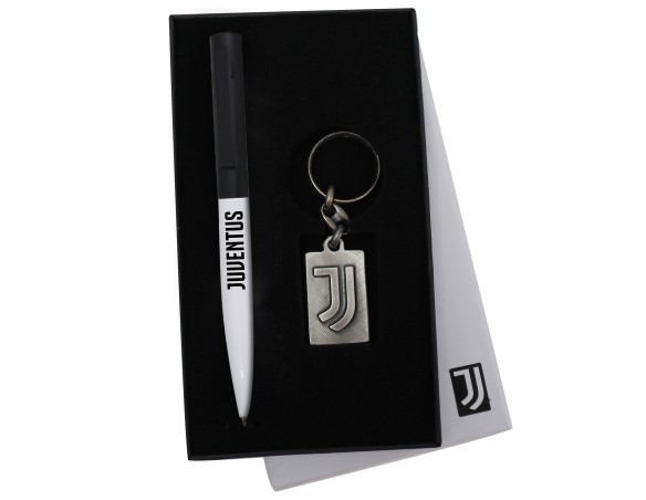 Juventus | SET PENNA E PORTACHIAVI CON LOGO UFFICIALE JUVE JUVENTUS IN SCATOLA DI CARTONCINO