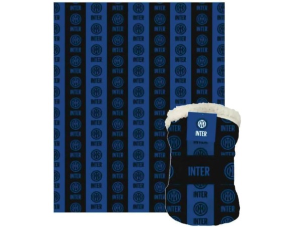 F.C. Inter, Coperta Plaid Inter Sherpa Agnellato, 130x160, Morbida Doppio Strato, Invernale, Letto Divano, Prodotto Ufficiale