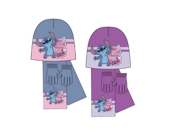 Lilo e Stitch | Set tre pezzi cappello + guanti + sciarpa celeste o viola