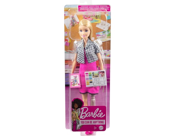Barbie Bambola Interior Designer, Bionda, Abito Rosa e Giacca Pied-De-Poule, Gamba Protesica, Tablet e Cartella dei Progetti, G