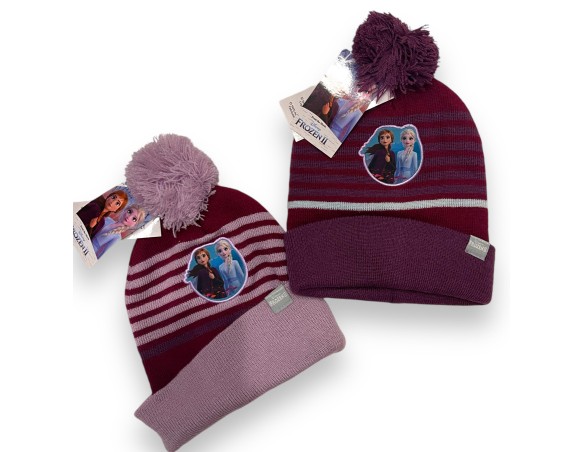 Frozen - Cappello invernale per bambini, Rosa o Viola Frozen con pon pon ponpon