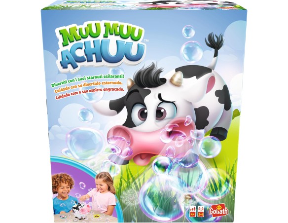 Goliath - MUU MUU ACHUU - Gioco in Scatola per Bambini dai 4 Ann - Mucca Simpatica che Fa Bolle con Suoni e Starnuto - Stimola 
