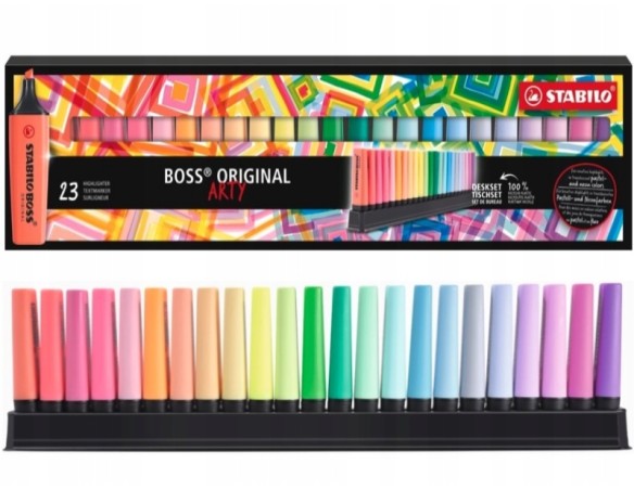 base Evidenziatore - Stabilo Evidenziatore BOSS ORIGINAL Desk-Set - ARTY Edition - 23 Colori assortiti 9 Neon + 14 Pastel