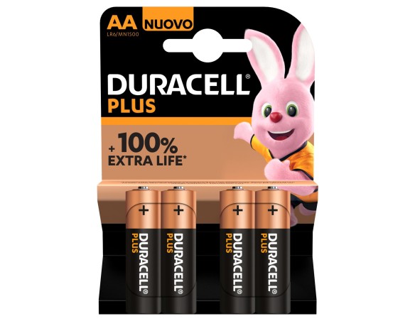 Duracell Plus AA Batterie Stilo Alcaline 1.5V LR06 MX1500 Pile Duracell confezione da 4 Pile Duracel