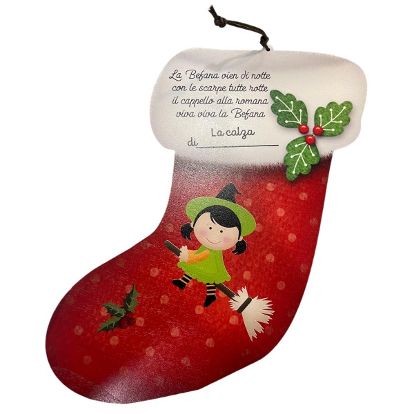CALZA BEFANA IN LEGNO CON SACCHETTO IN TESSUTO...