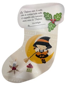 CALZA BEFANA IN LEGNO CON SACCHETTO IN TESSUTO NATALE FABULA 2