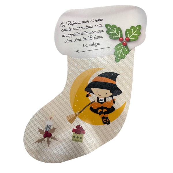CALZA BEFANA IN LEGNO CON SACCHETTO IN TESSUTO...