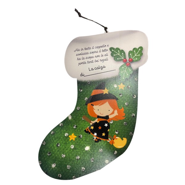 CALZA BEFANA IN LEGNO CON SACCHETTO IN TESSUTO...