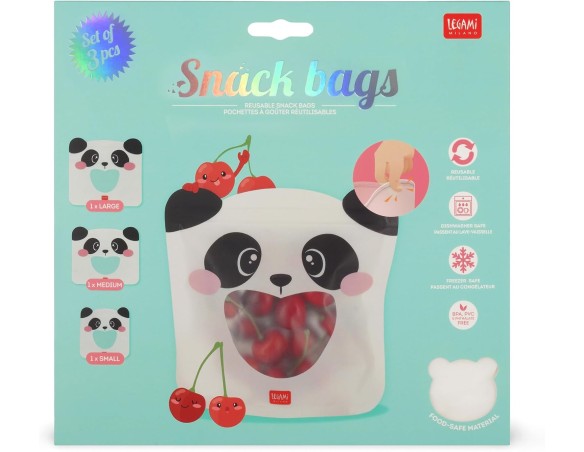 Legami - Set di 3 Buste per Alimenti, 3 Diverse Misure S, M, L, Sacchetti Richiudibili, Riutilizzabili, Lavabili in Lavastovigl