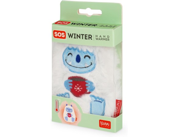Legami - Sos Winter, Scaldamani, in Poliestere, PE, Tema Yeti, Adatto per Mani Fredde, per Azionarlo Premere la Placca di Metal
