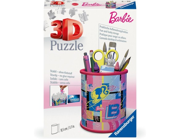 Ravensburger - Puzzle 3D, Portapenne Barbie per Adulti e Bambini 6+ Anni, Contenitore per Penne e Matite Originale, Idea Regalo