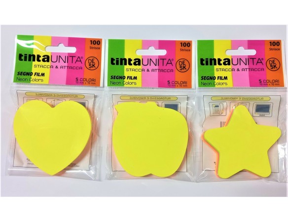 Memo Notes post-it Adesivo 70x70mm Multicolor Sagomato Forma cuore Maglietta Foglia Orso TINTA UNITA