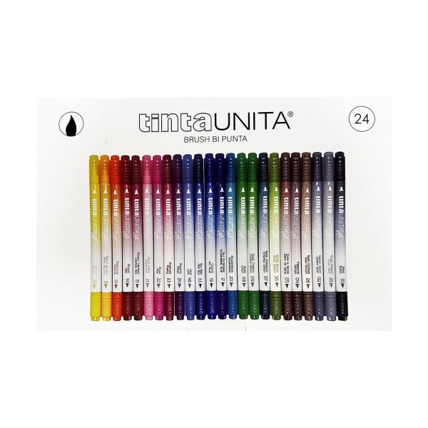 Scatola Brush Pen Bi Punta Tinta Unita 24pz...