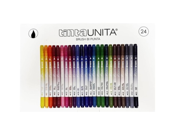 Scatola Brush Pen Bi Punta Tinta Unita 24pz tratto marker e pennello colori