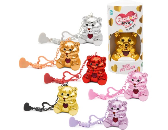Coccolotti Oh My Gold,1 Orsetto Casuale tra 7 Versioni Disponibili,Funzione Registrazione e Portachiavi, Colore Effetto Metal, 
