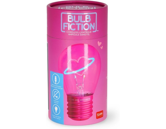 Legami - Lampada CUORE da Tavolo a forma di Lampadina, Ricaricabile con Cavo USB, Senza Fili, Bulb Fiction, Tema Planet Heart, 