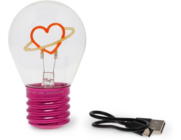 Legami - Lampada CUORE da Tavolo a forma di Lampadina, Ricaricabile con Cavo USB, Senza Fili, Bulb Fiction, Tema Planet Heart, 