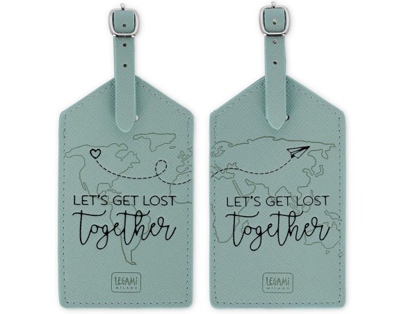 Legami - Etichette Bagaglio, Let's Get Lost Together, Set di 2 Targhette per Valigia, Accessorio per Viaggio Aereo Crociera Tre