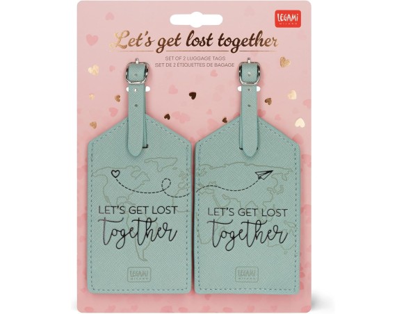 Legami - Etichette Bagaglio, Let's Get Lost Together, Set di 2 Targhette per Valigia, Accessorio per Viaggio Aereo Crociera Tre