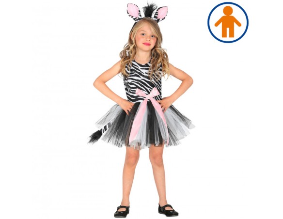 CARNEVALE | VESTITO ZEBRA CON TUTU E COPRICAPO (110 CM / 3-4 ANNI) WIDMANN