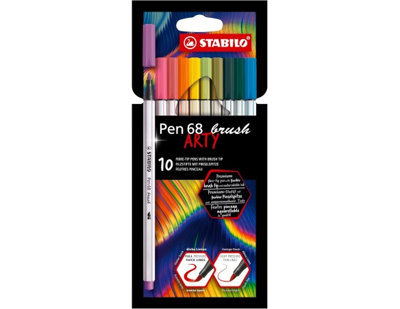 Stabilo Pennarello Premium con punta a pennello Pen 68 brush - ARTY - Astuccio da 10 - Colori assortiti
