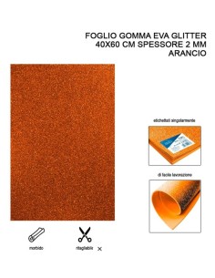 FOGLIO CARTA CREPLA EVA GLITTER 40 X 60 ARANCIONE GLITTER