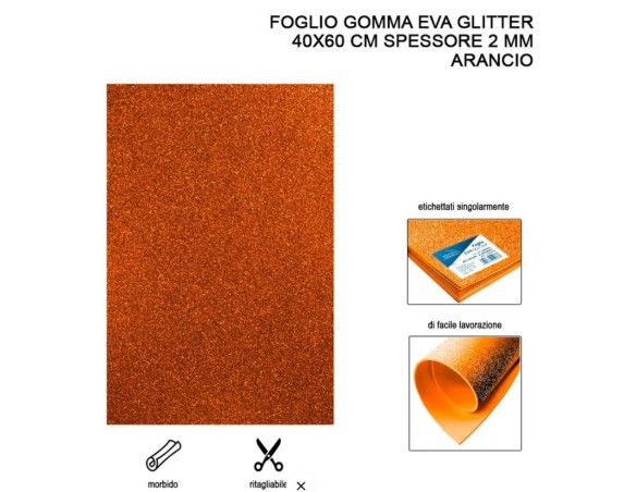 FOGLIO CARTA CREPLA EVA GLITTER 40 X 60 ARANCIONE GLITTER