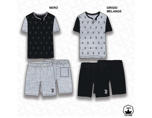 Juventus | PIGIAMA SQUADRA JUVE JUVENTUS COTONE ESTIVO CORTO ADULTO 3000 GRIGIO NERO
