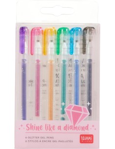 Legami - Set di 6 Mini Penne Gel Glitterate, 0,8x10,8 cm,...