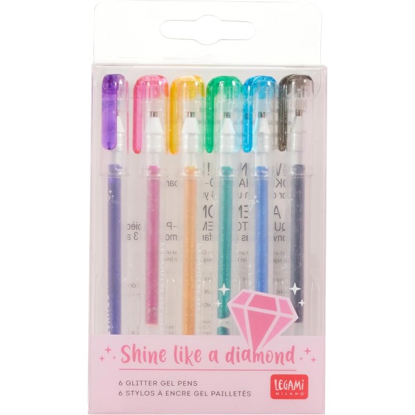 Legami - Set di 6 Mini Penne Gel Glitterate,...