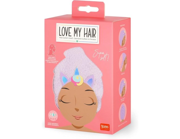 Legami - Turbante per Capelli Love My Hair, Asciugatura Rapida, in Microfibra, Super Assorbente, Morbido, Anti-Crespo, Asciugam