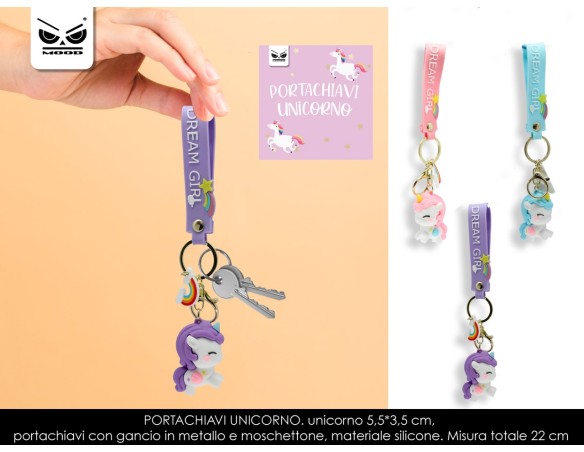 Portachiavi unicorno 5,5x3,5cm - disponibile in vari colori